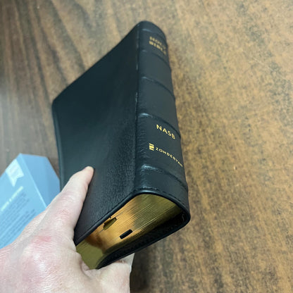 Personalized NASB Large Print Personal Size Bible Thumb Indexed - Black Genuine Calfskin Leather- Custom Imprinted, nasb 1995, 9780310465997