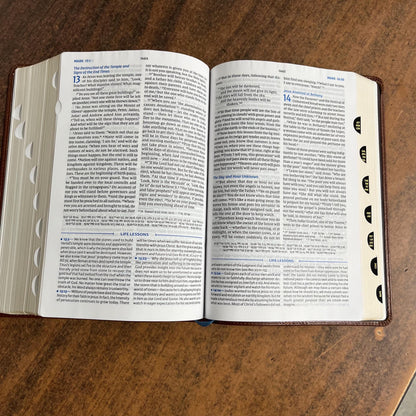 Personalized NIV Charles Stanley Life Principles Study Bible Indexed - Brown Genuine Leather, Custom Imprinted with a name 9780785225621