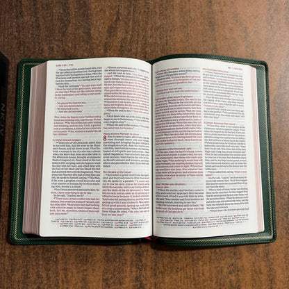 Personalized NKJV Large Print Thinline Reference Bible - Green Goatskin Premium Genuine Leather, Premier Collection, Name Imprinted