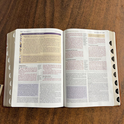 Personalized NIV Large Print Application Study Bible Thumb Indexed - Brown LeatherSoft,  Custom Imprinted with a name, 9780310465317 (Update to Life Application Bible)