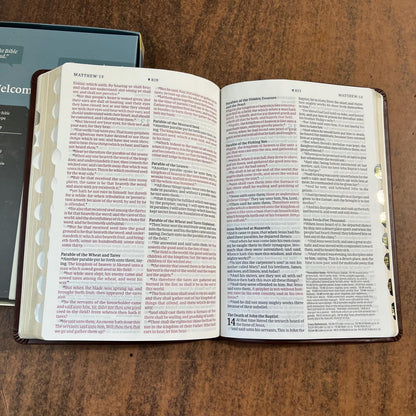 Personalized KJV Large Print Thinline Reference Bible Thumb Indexed - Brown Genuine Leather Cover - Custom Imprinted with name 9781496447265
