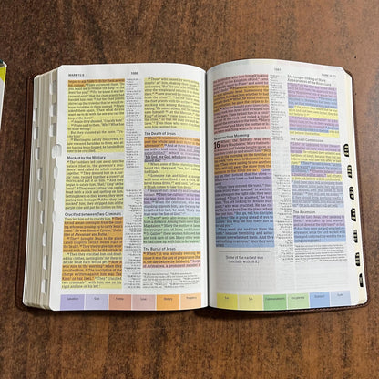 Personalized CSB Rainbow Study Bible Thumb Indexed - Brown LeatherTouch - Custom Imprinted name engraved, ISBN 978108774220