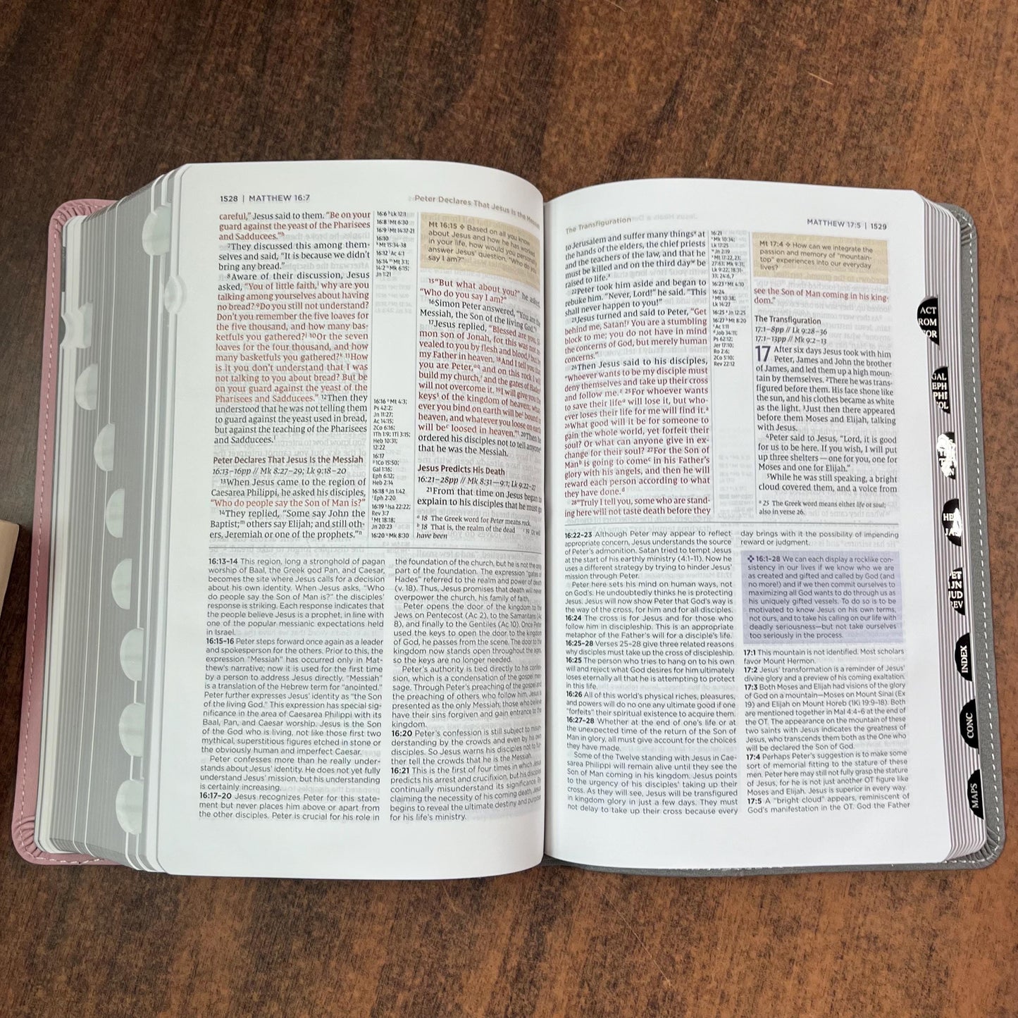 Personalized NIV Personal Size Life Application Study Bible Thumb Indexed - Pink / Gray LeatherSoft -  Custom Imprinted name 9780310465270
