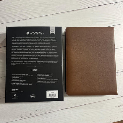 Personalized NKJV MacArthur Study Bible, Brown Premium Genuine Goatskin Leather, Premier Collection ISBN 9780785230885