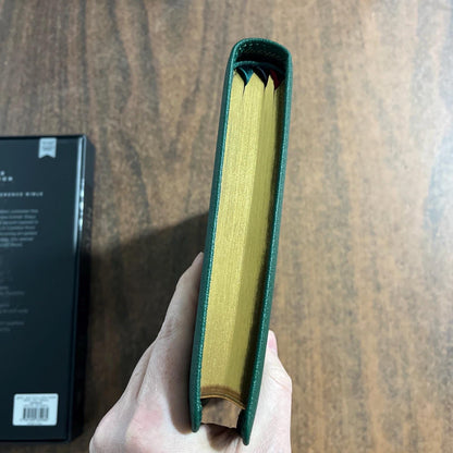 Personalized NKJV Large Print Thinline Reference Bible - Green Goatskin Premium Genuine Leather, Premier Collection, Name Imprinted