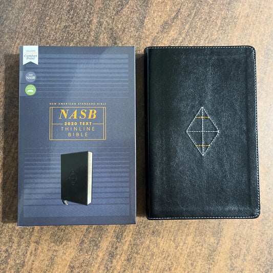 Personalized NASB Thinline Bible - Black LeatherSoft,  Custom Imprinted, ISBN 9780310455431, NASB 2020 Text