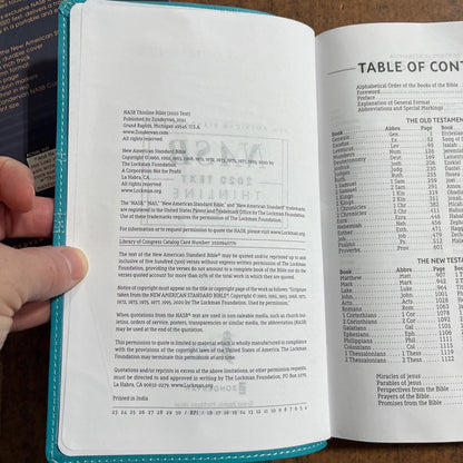 Personalized NASB Thinline Bible  - Teal LeatherSoft,  Custom Imprinted with a name, ISBN 9780310455622, NASB 2020 Text