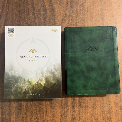 Personalized Mens Bible, CSB Men of Character Study Bible Thumb Indexed, Green LeatherTouch, Custom Imprinted engraved