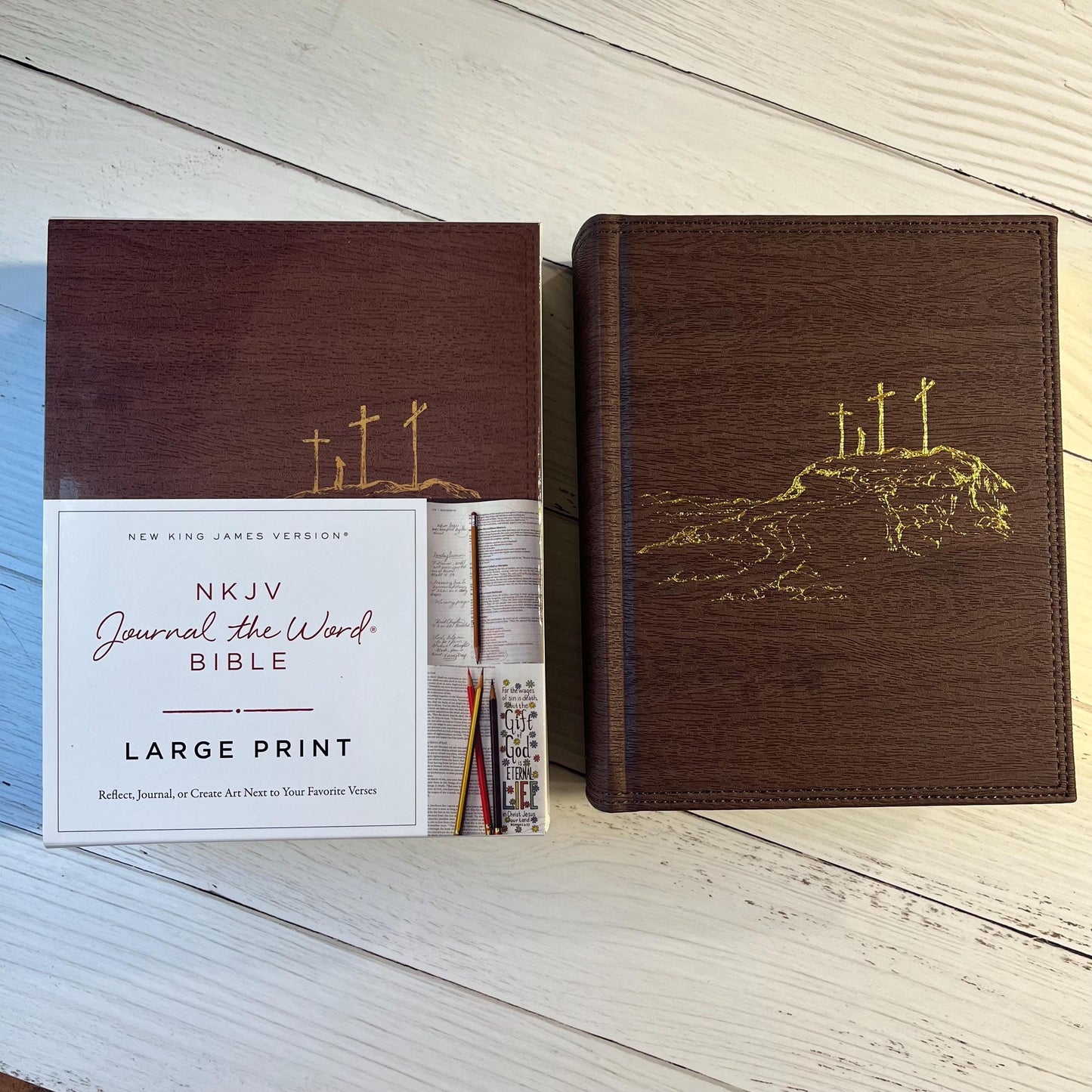 Personalized NKJV Journal the Word Bible Large Print - Brown LeatherSoft over Hardcover - Custom Imprinted with name 9781400352340