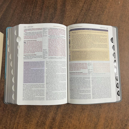 Personalized NIV Application Study Bible Thumb Indexed - Teal /Grey LeatherSoft - 9780310467731 (Update to Life Application Bible)