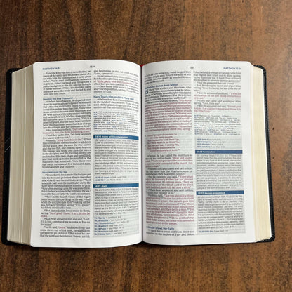 Personalized NKJV Word Study Reference Bible - Black Bonded Leather, custom imprinted with a name engraved on cover, 20spaces 9780785292869