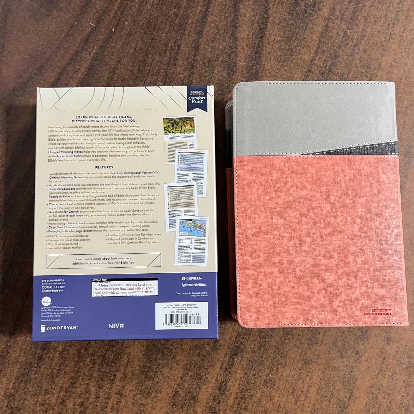 Personalized NIV Application Study Bible - Coral / Gray LeatherSoft - Custom Imprinted with a name, 9780310465171 (Update to Life Application Bible)