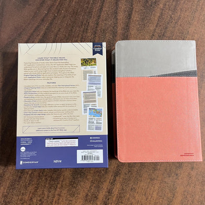 Personalized NIV Application Study Bible - Coral / Gray LeatherSoft - Custom Imprinted with a name, 9780310465171 (Update to Life Application Bible)