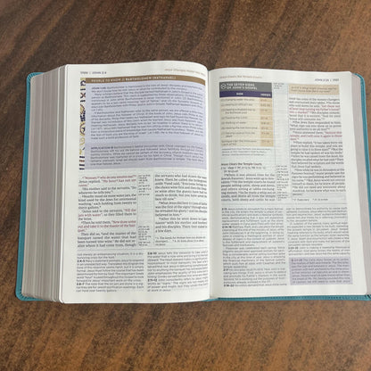 Personalized NIV Large Print Application Study Bible - Teal LeatherSoft 9780310467762 (Update to Life Application Bible)