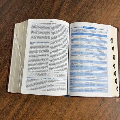Personalized NIV Charles Stanley Life Principles Study Bible Indexed - Brown Genuine Leather, Custom Imprinted with a name 9780785225621