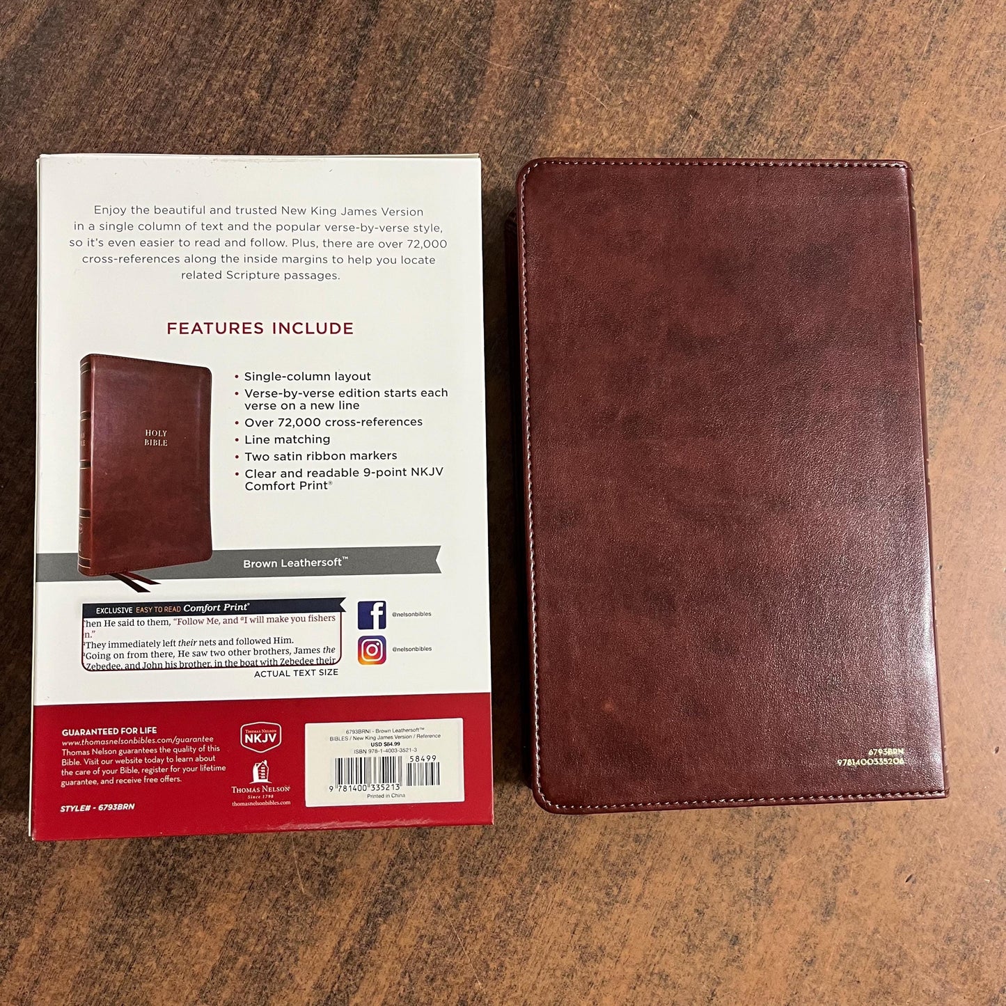 Personalized NKJV Single Column Reference Bible Thumb Indexed - Brown LeatherSoft - Verse by Verse, Custom Imprinted with name 9781400335213