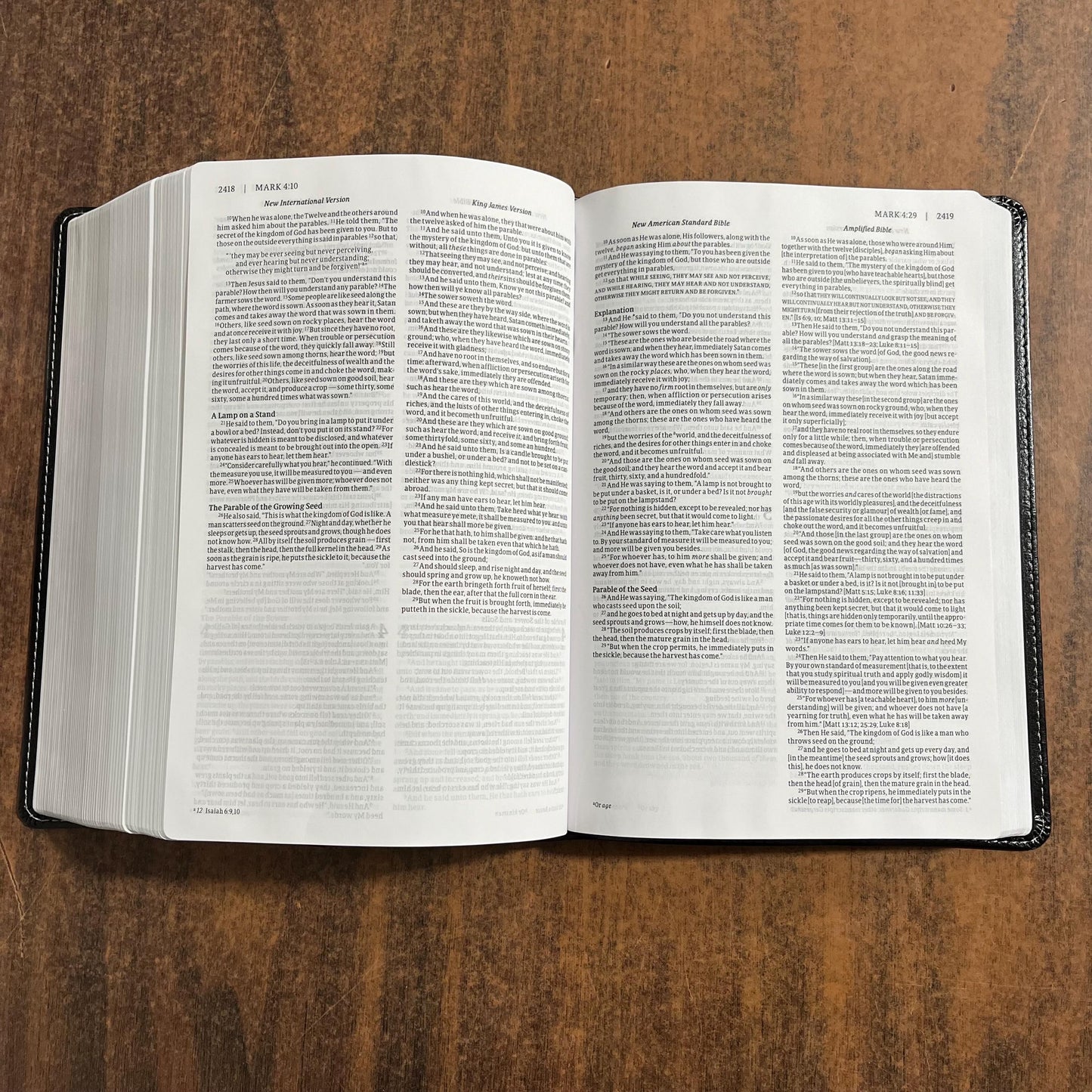 Personalized Parallel Bible - NIV / KJV / NASB 1995 / Amplified - Black LeatherSoft Cover, Custom Imprinted with name 9780310446897