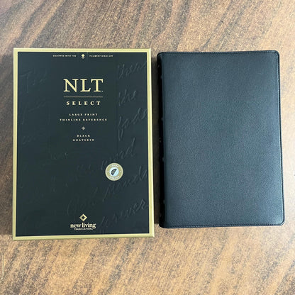 Personalized NLT Tyndale Select Large Print Thinline Reference Bible Thumb Indexed - Black Goatskin Genuine Leather - Custom, 9798400506550