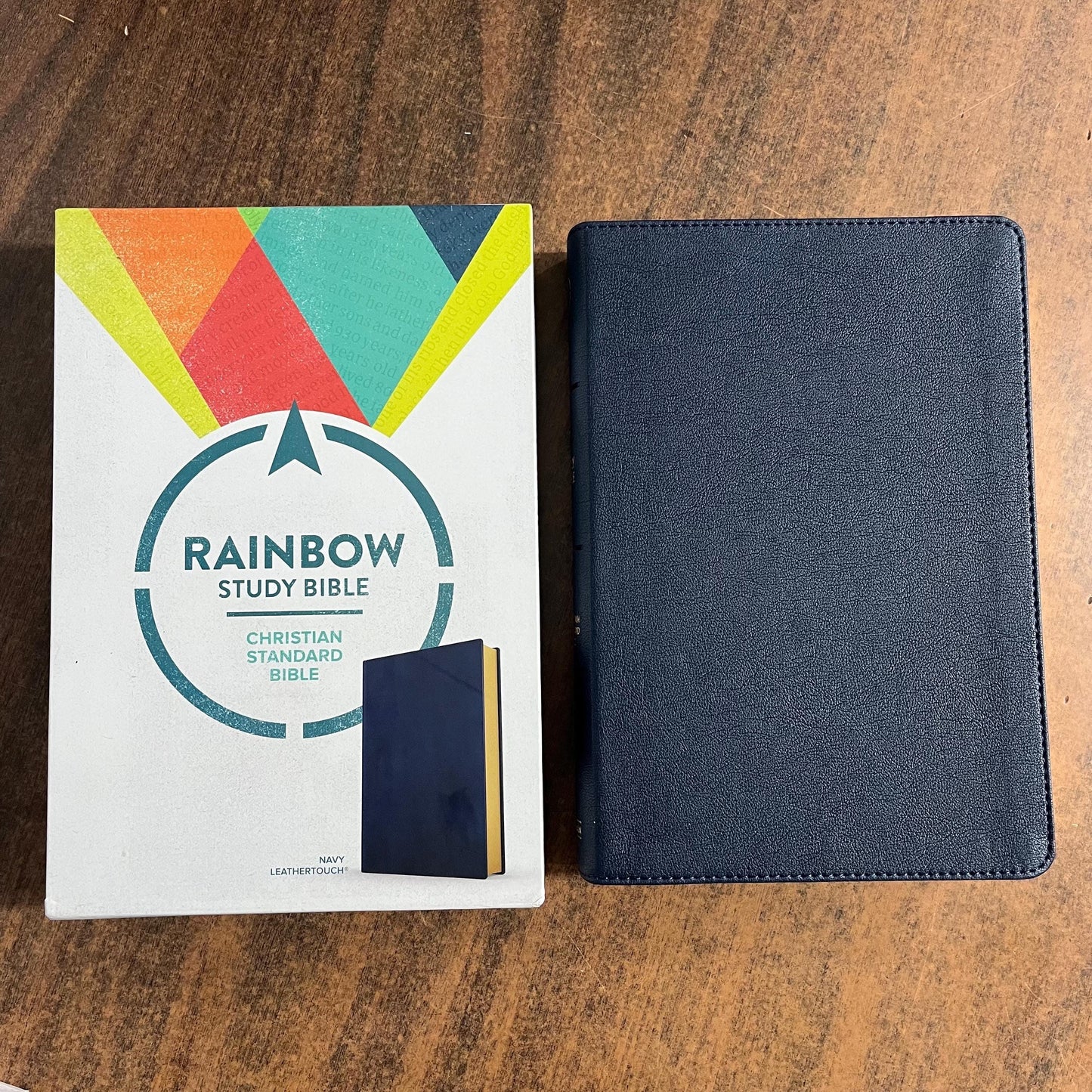 Personalized CSB Rainbow Study Bible, Navy LeatherTouch, Custom Imprinted name engraved, ISBN 9781087774237