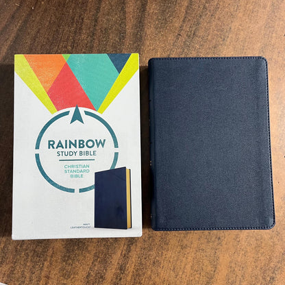 Personalized CSB Rainbow Study Bible, Navy LeatherTouch, Custom Imprinted name engraved, ISBN 9781087774237