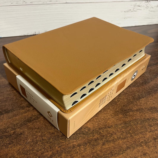 Personalized NLT Every Womans Bible Thumb Indexed - Camel Brown Genuine Leather - Custom Imprinted, name, Devotional Study, 9798400503092