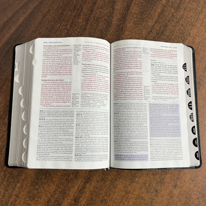 Personalized NIV Life Application Study Bible Thumb Indexed Tabs - Black European Bonded Leather-  Custom Imprinted with name 9780310465133