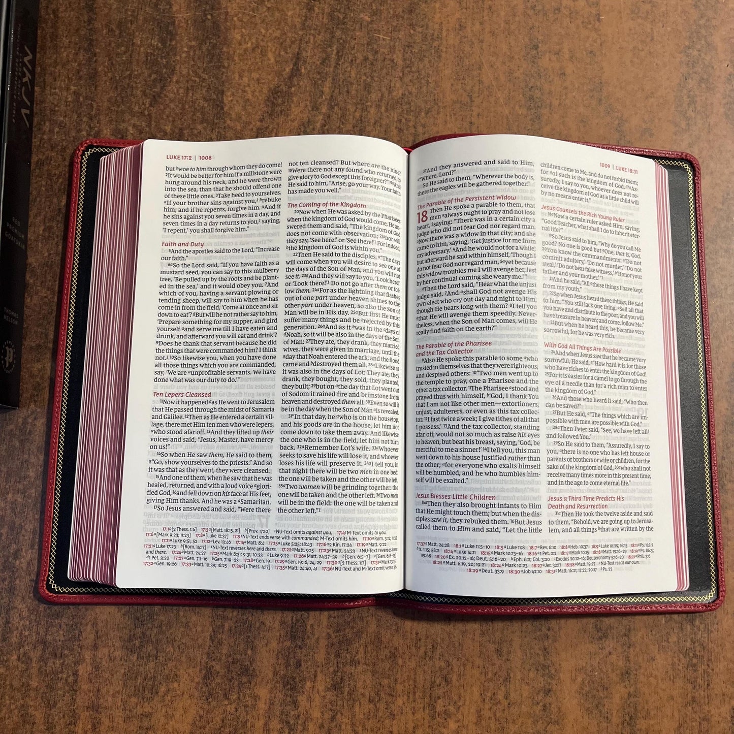 Personalized NKJV Large Print Thinline Reference Bible - Red Goatskin Premium Genuine Leather, Premier, 9781400350582