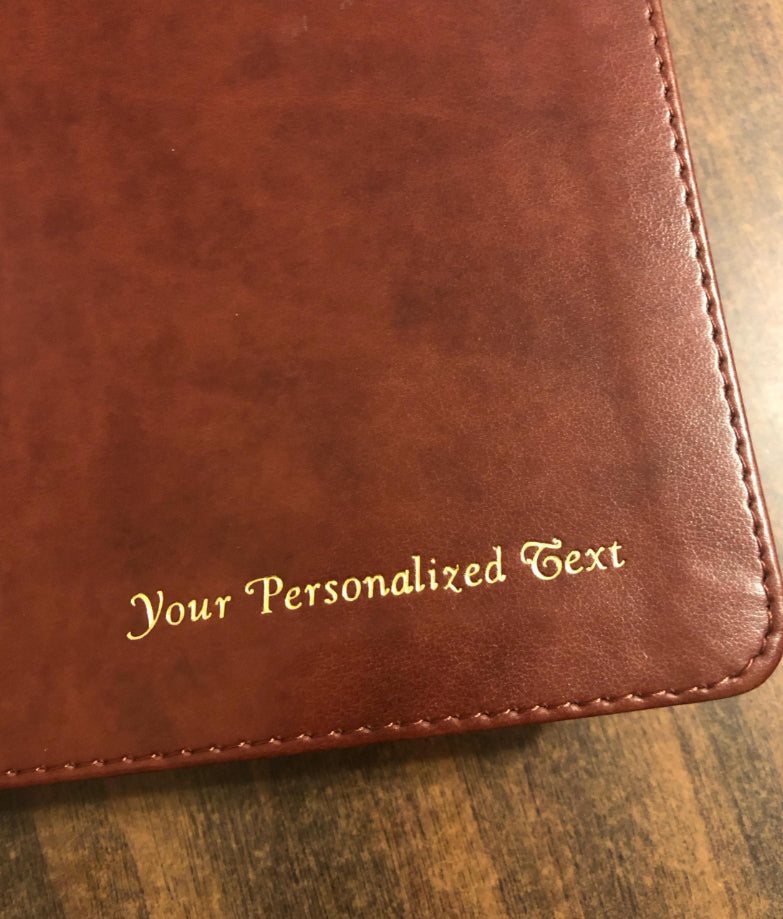 Personalized ESV Large Print Compact Bible - Deep Brown Genuine Buffalo Leather  Custom Imprinted, ISBN 9798874902926 20spaces