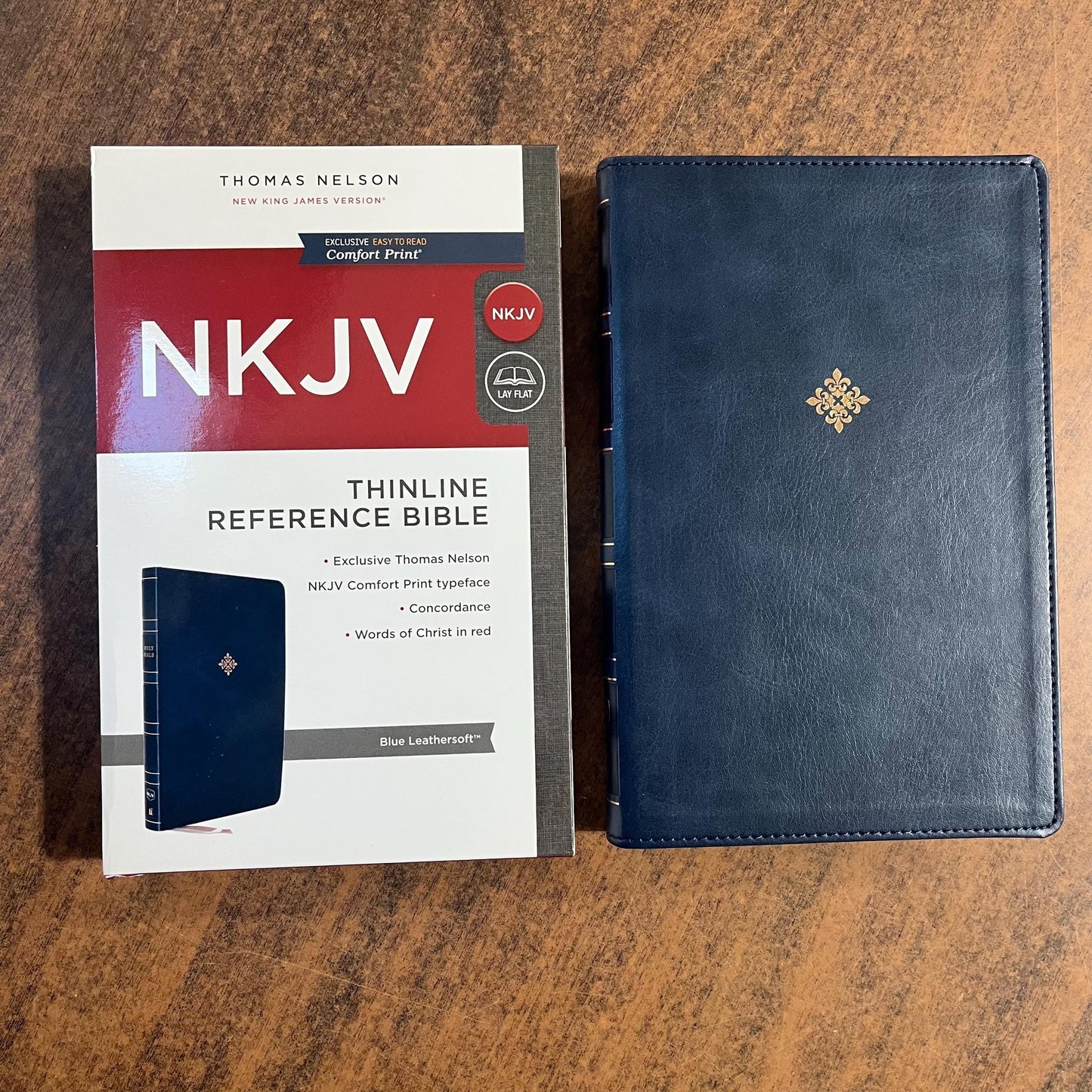 Personalized NKJV Thinline Reference Bible - Blue LeatherSoft, Custom Imprinted with name 9780785237891