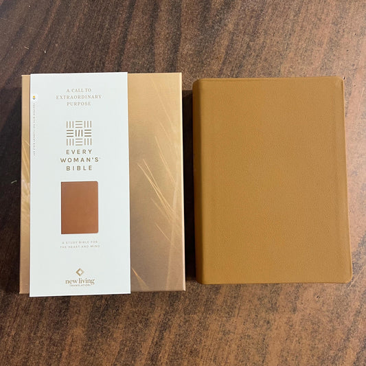 Personalized NLT Every Womans Bible - Camel Brown Genuine Leather - Custom Imprinted, name, Devotional Study, 9798400503085