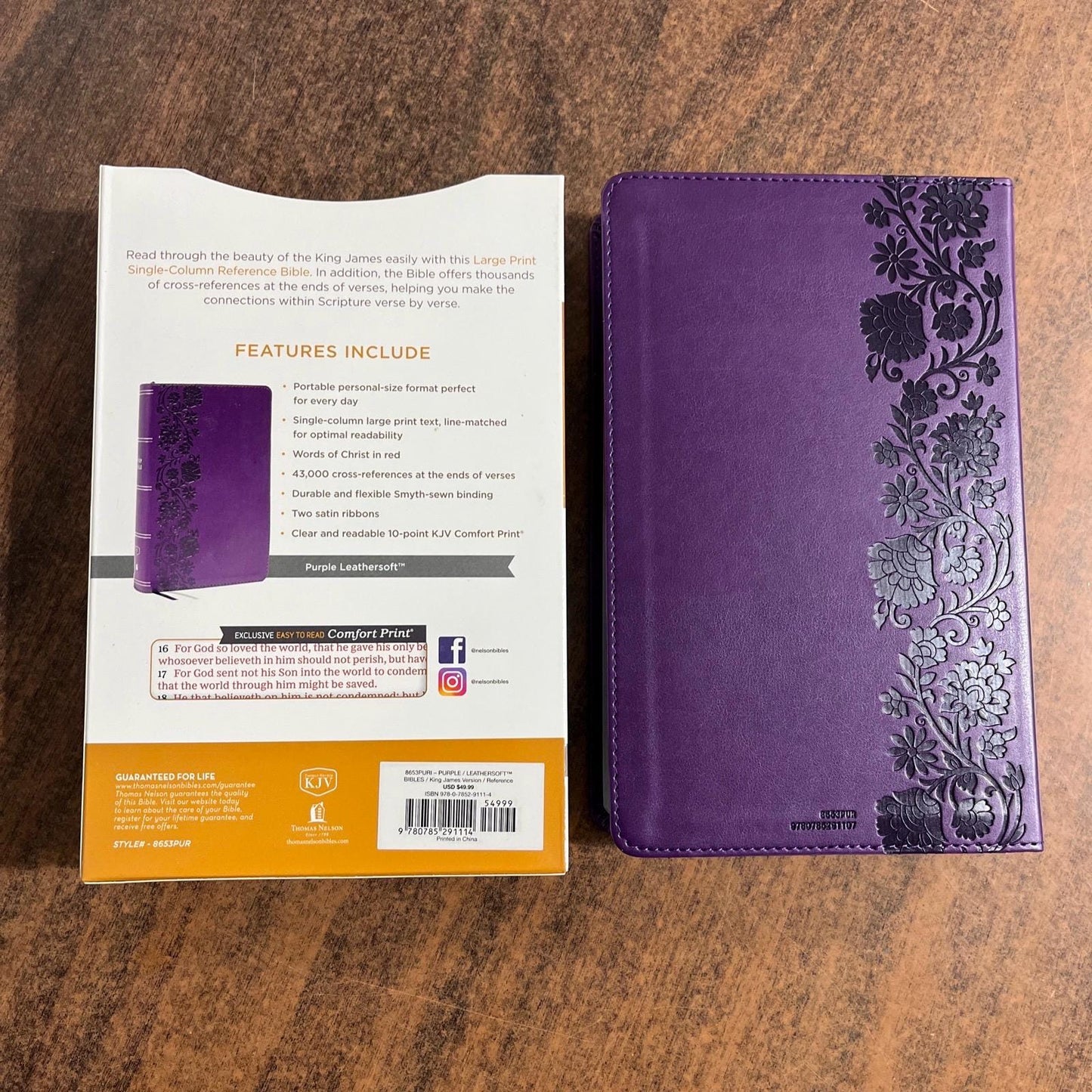 Personalized KJV Large Print Single Column Reference Bible Thumb Indexed - Purple LeatherSoft, Custom Imprinted with a name, 9780785291114 16spaces