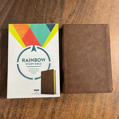 Personalized CSB Rainbow Study Bible Thumb Indexed - Brown LeatherTouch - Custom Imprinted name engraved, ISBN 978108774220