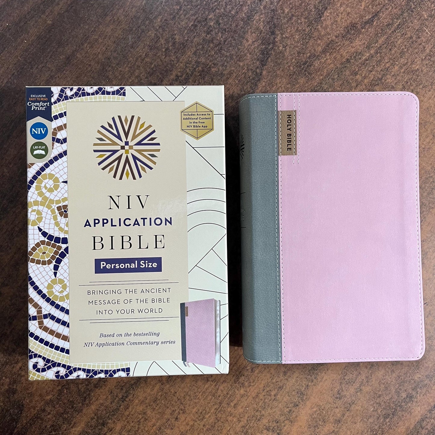 Personalized NIV Personal Size Application Study Bible - Pink / Gray LeatherSoft -  Custom Imprinted name 9780310465263 (Update to Life Application Bible)