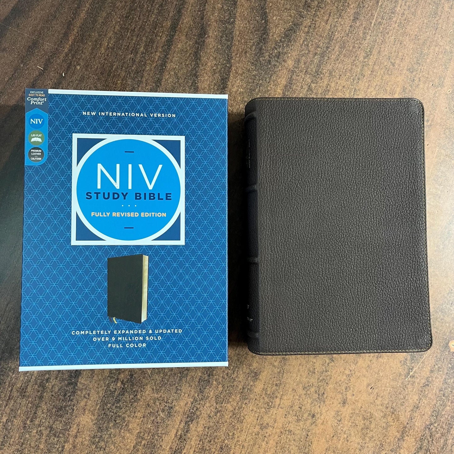 Personalized NIV Study Bible - Brown Genuine Calfskin Leather - Custom imprinted with a name, 9780310465805
