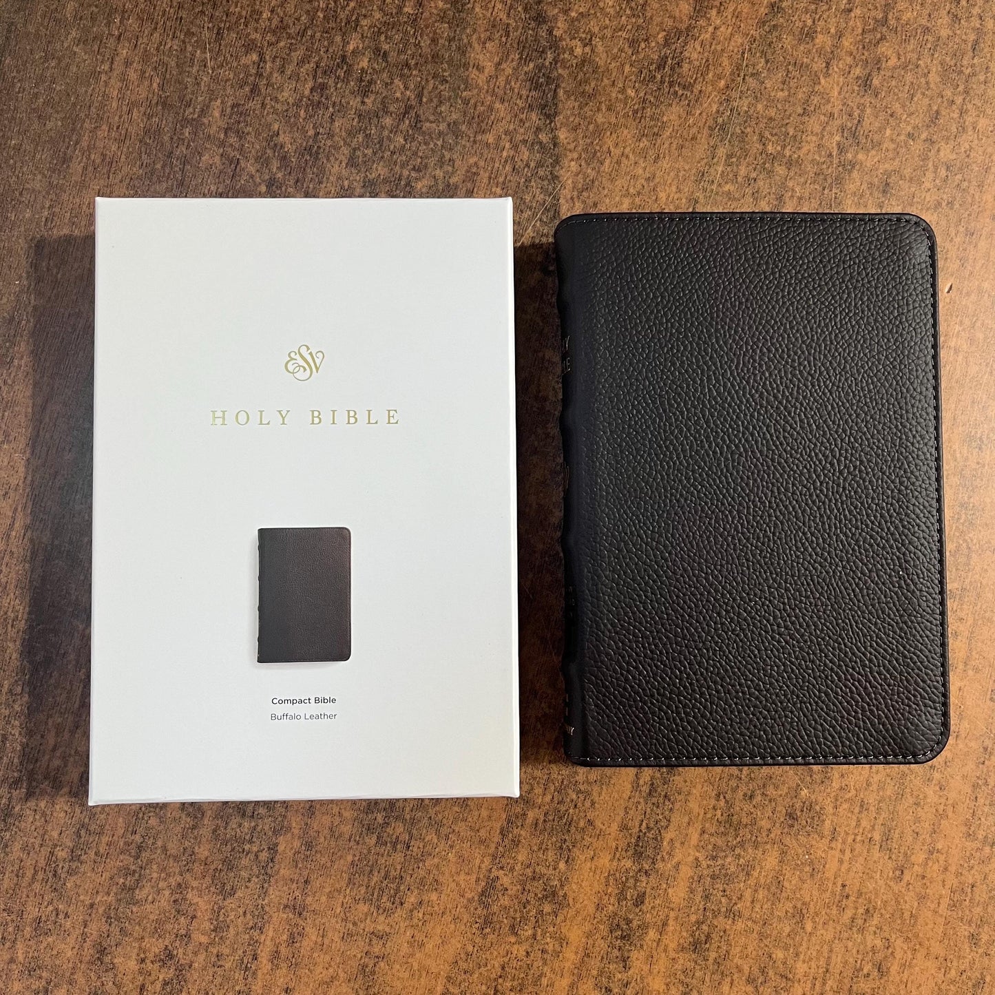 Personalized ESV Compact Bible - Deep Brown Genuine Buffalo Leather - Custom Imprinted with a name, 16spaces ISBN 9798874907518