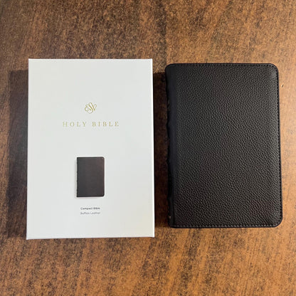 Personalized ESV Compact Bible - Deep Brown Genuine Buffalo Leather - Custom Imprinted with a name, 16spaces ISBN 9798874907518