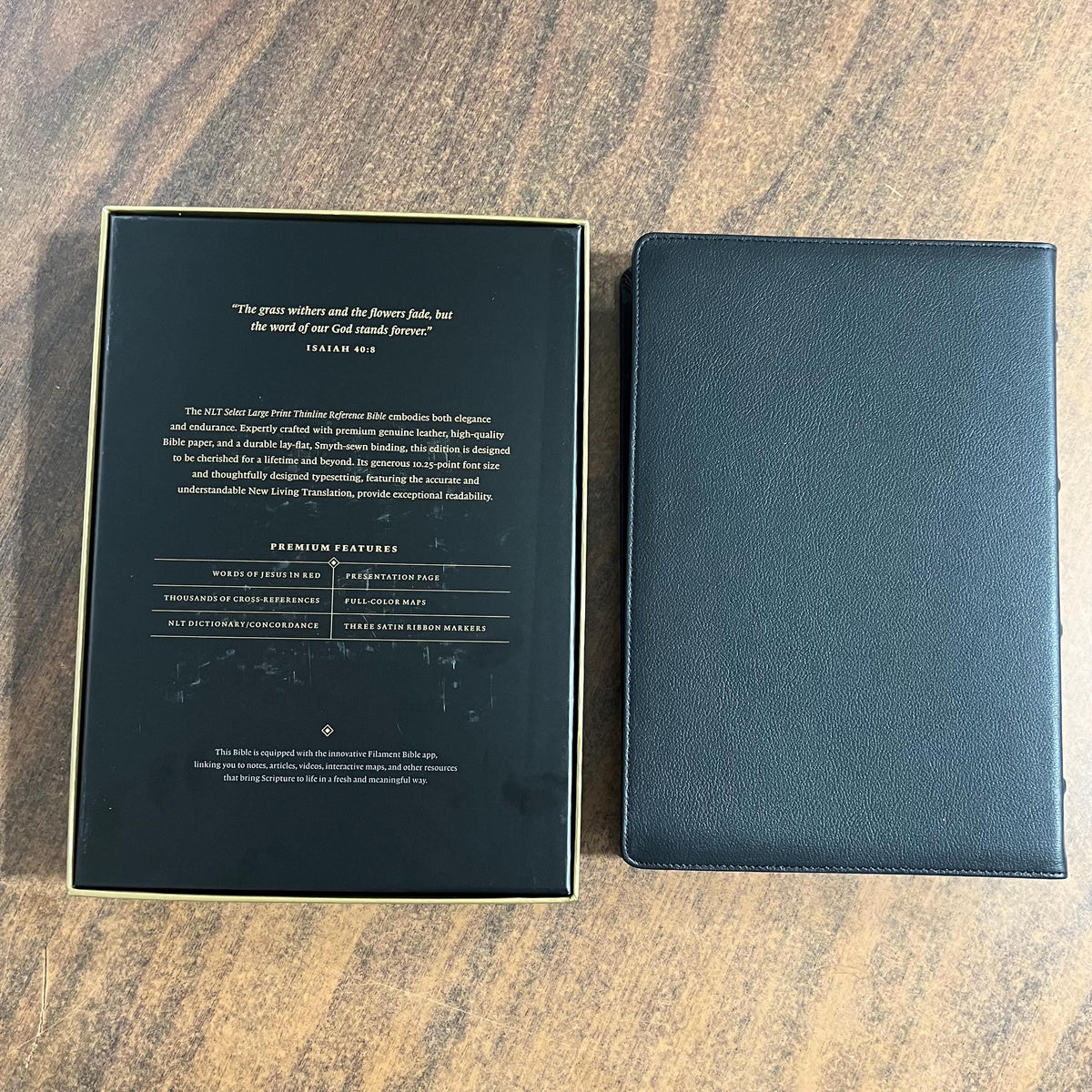 Personalized NLT Tyndale Select Large Print Thinline Reference Bible - Black Goatskin Genuine Leather - Custom, 9798400506543