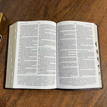 Personalized KJV Large Print Reference Bible Thumb Indexed - Brown Genuine Leather Cover - Custom Imprinted with name 9780785241966