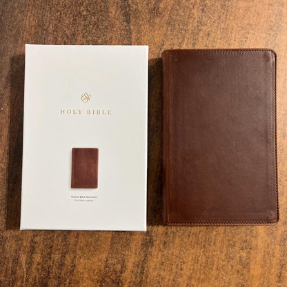 Personalized ESV Thinline Bible - Saddle Brown Full Grain Genuine Leather, Custom Imprinted with name, ISBN 9798874903534 2025 ESV Text
