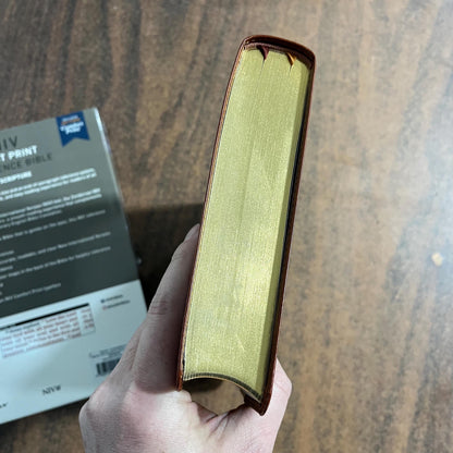 Personalized NIV Giant Print Reference Bible with Thumb Indexed Book Tabs - Brown LeatherSoft, Custom Imprinted with a name, 9780310449522