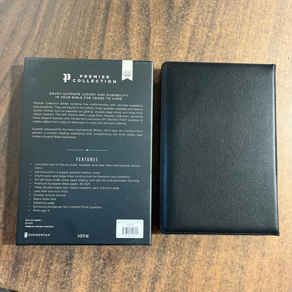 Personalized NIV Large Print Thinline Bible - Black Goatskin Genuine Leather - Custom Imprinted with name engraved 9780310450894