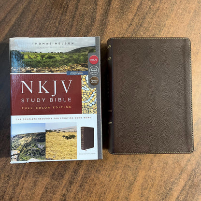 Personalized NKJV Study Bible - Brown Genuine Leather - Custom Imprinted with name, 9780785220701