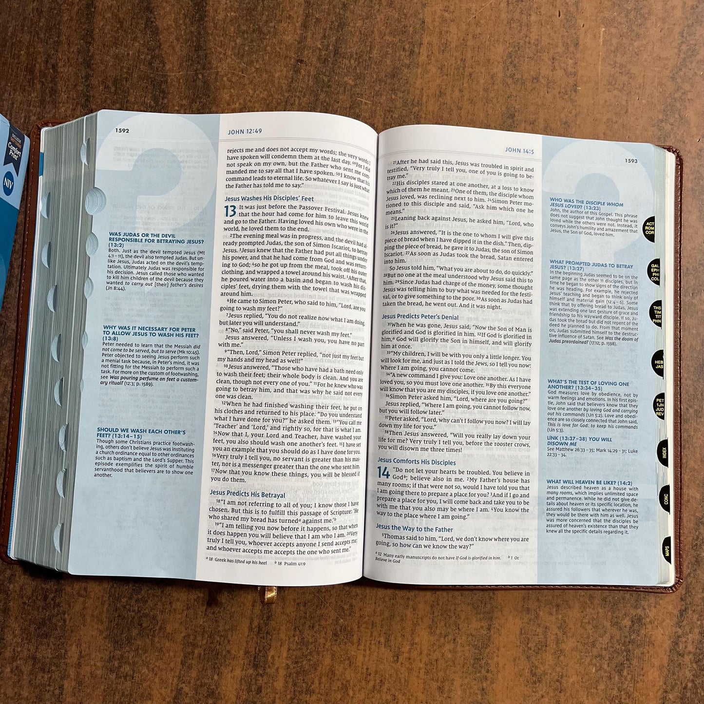 Personalized NIV Large Print Quest Study Bible Thumb Indexed - Brown LeatherSoft - Custom Imprinted with name, 9780310465867