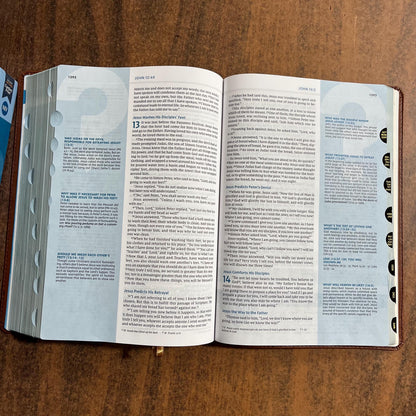 Personalized NIV Large Print Quest Study Bible Thumb Indexed - Brown LeatherSoft - Custom Imprinted with name, 9780310465867