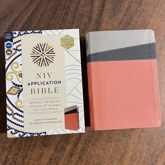 Personalized NIV Application Study Bible - Coral / Gray LeatherSoft - Custom Imprinted with a name, 9780310465171 (Update to Life Application Bible)