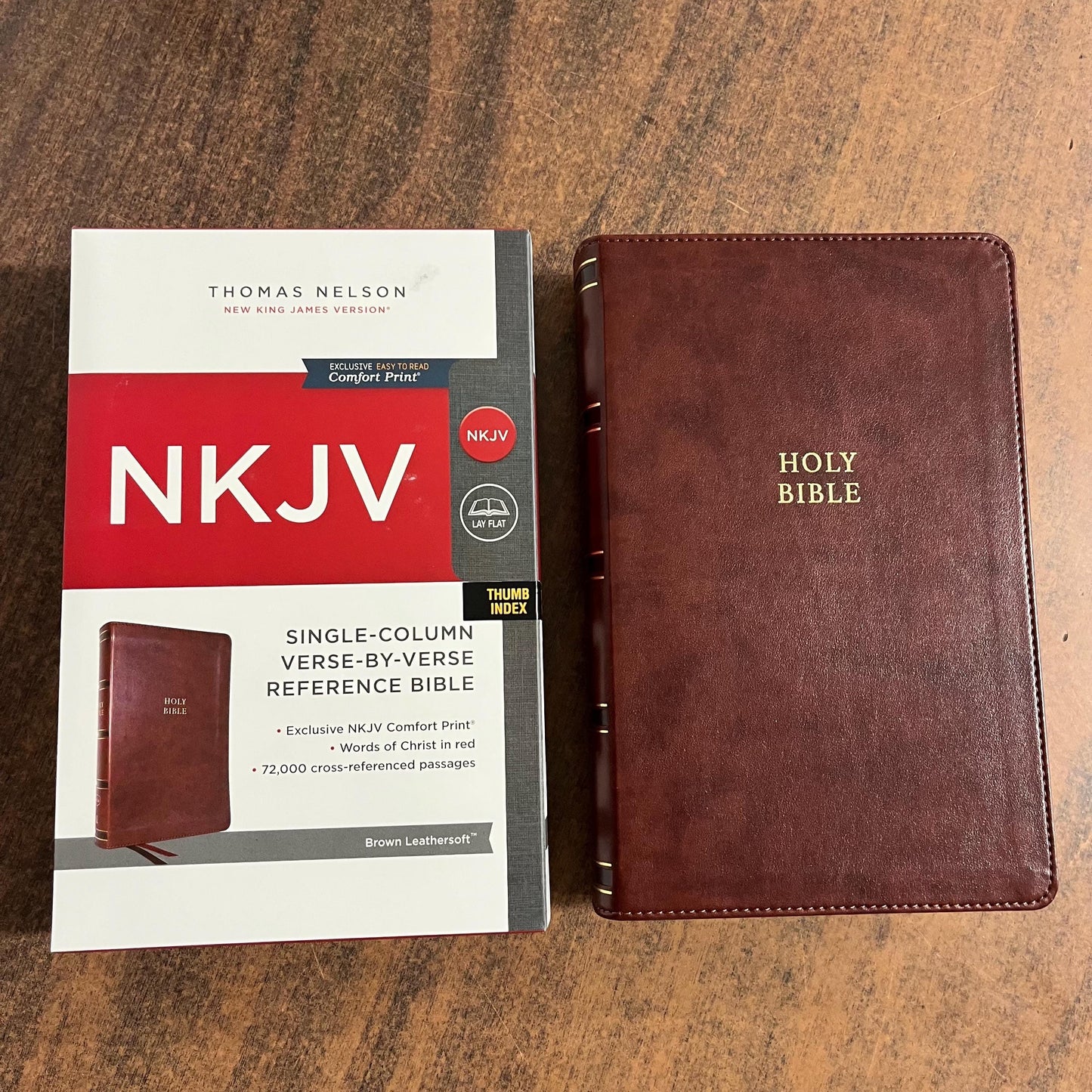 Personalized NKJV Single Column Reference Bible Thumb Indexed - Brown LeatherSoft - Verse by Verse, Custom Imprinted with name 9781400335213