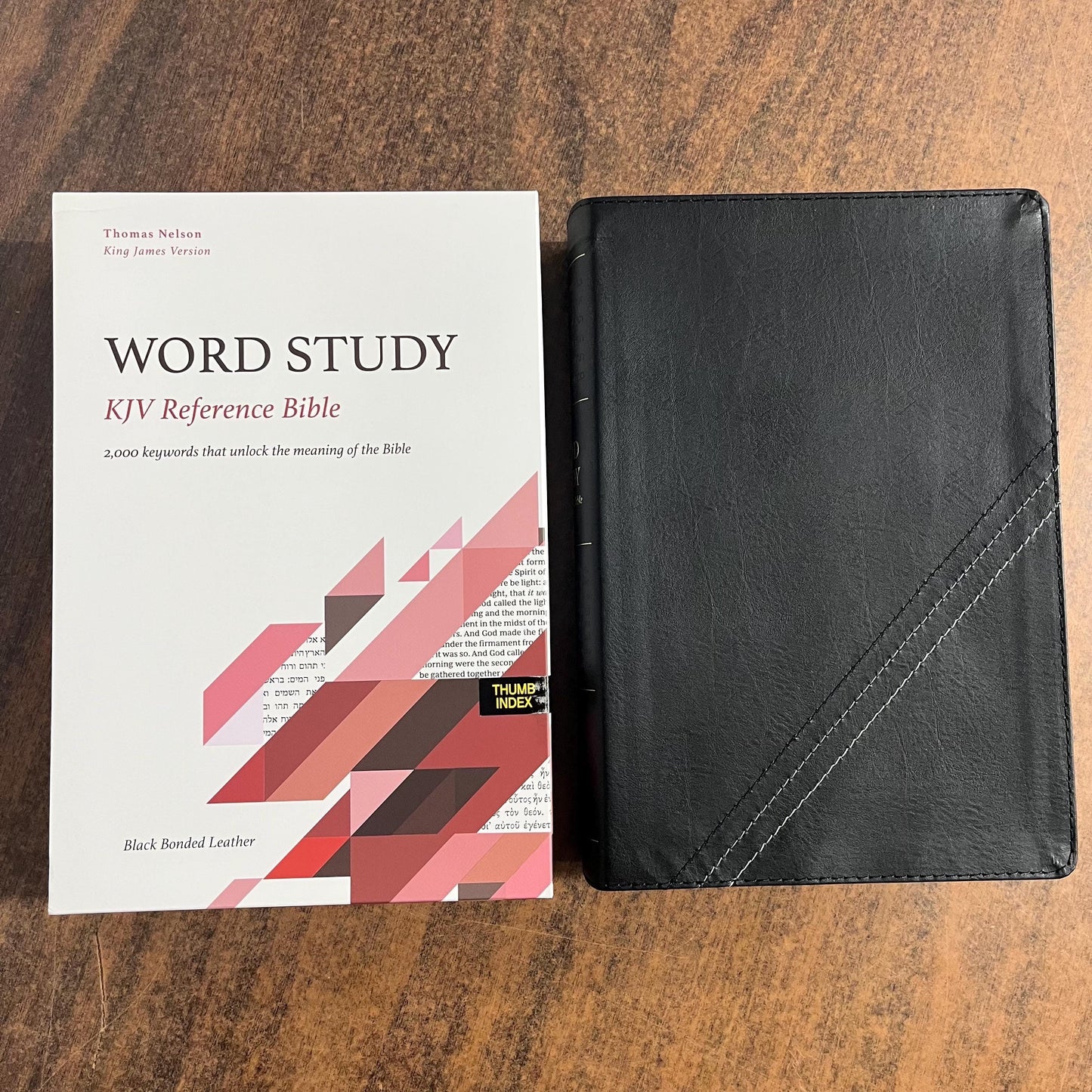 Personalized KJV Word Study Reference Bible Thumb Indexed - Black Bonded Leather, custom imprinted with a name, 9780785294962 20spaces