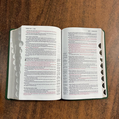 Personalized NKJV Single Column Reference Bible Thumb Indexed - Green LeatherSoft - Verse by Verse, Custom Imprinted with name 9781400335237