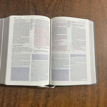 Personalized NIV Application Study Bible - Teal /Grey LeatherSoft - Custom Imprinted name, 9780310467717 (Update to Life Application Bible)