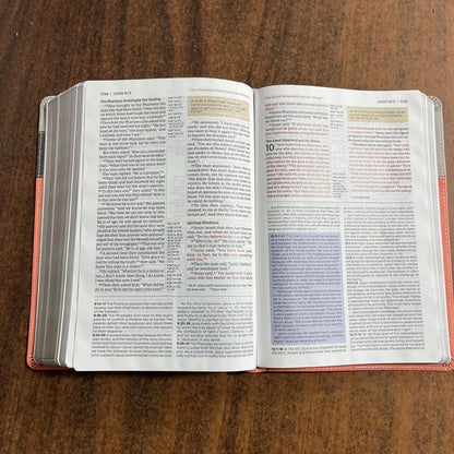 Personalized NIV Application Study Bible - Coral / Gray LeatherSoft - Custom Imprinted with a name, 9780310465171 (Update to Life Application Bible)